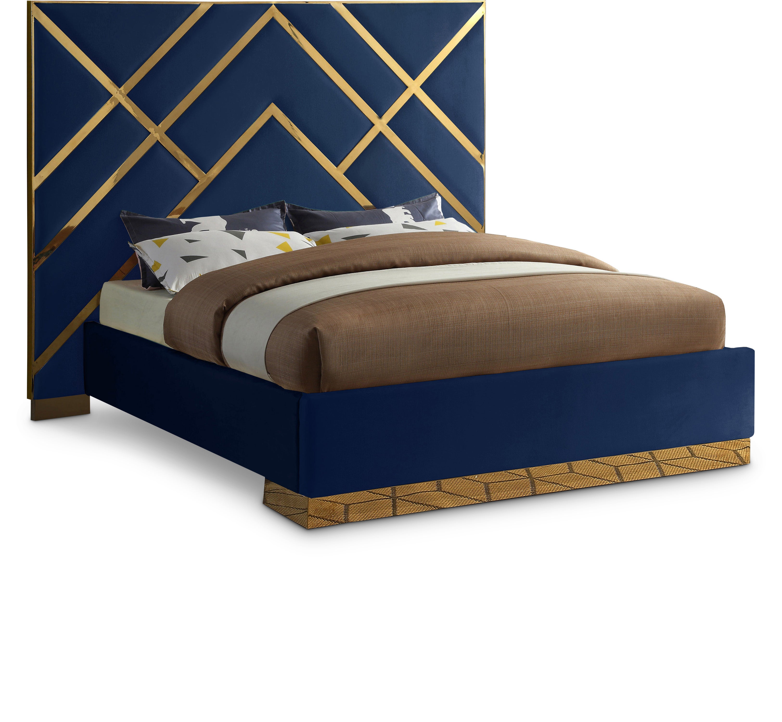 Vector Navy Velvet Queen Bed