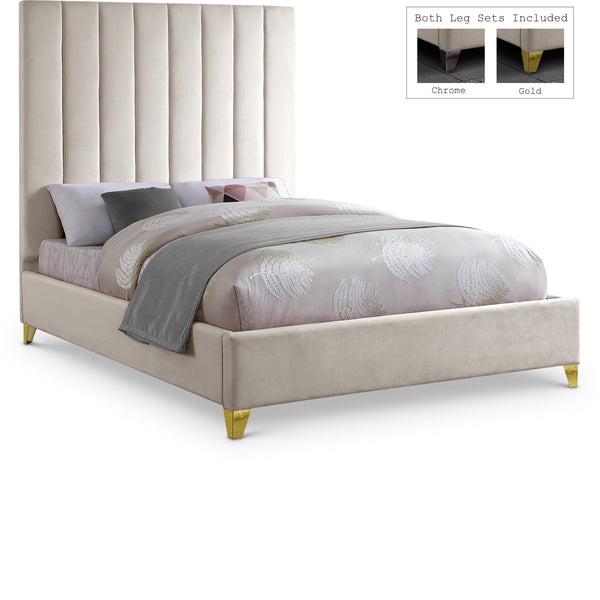 Via Cream Velvet King Bed