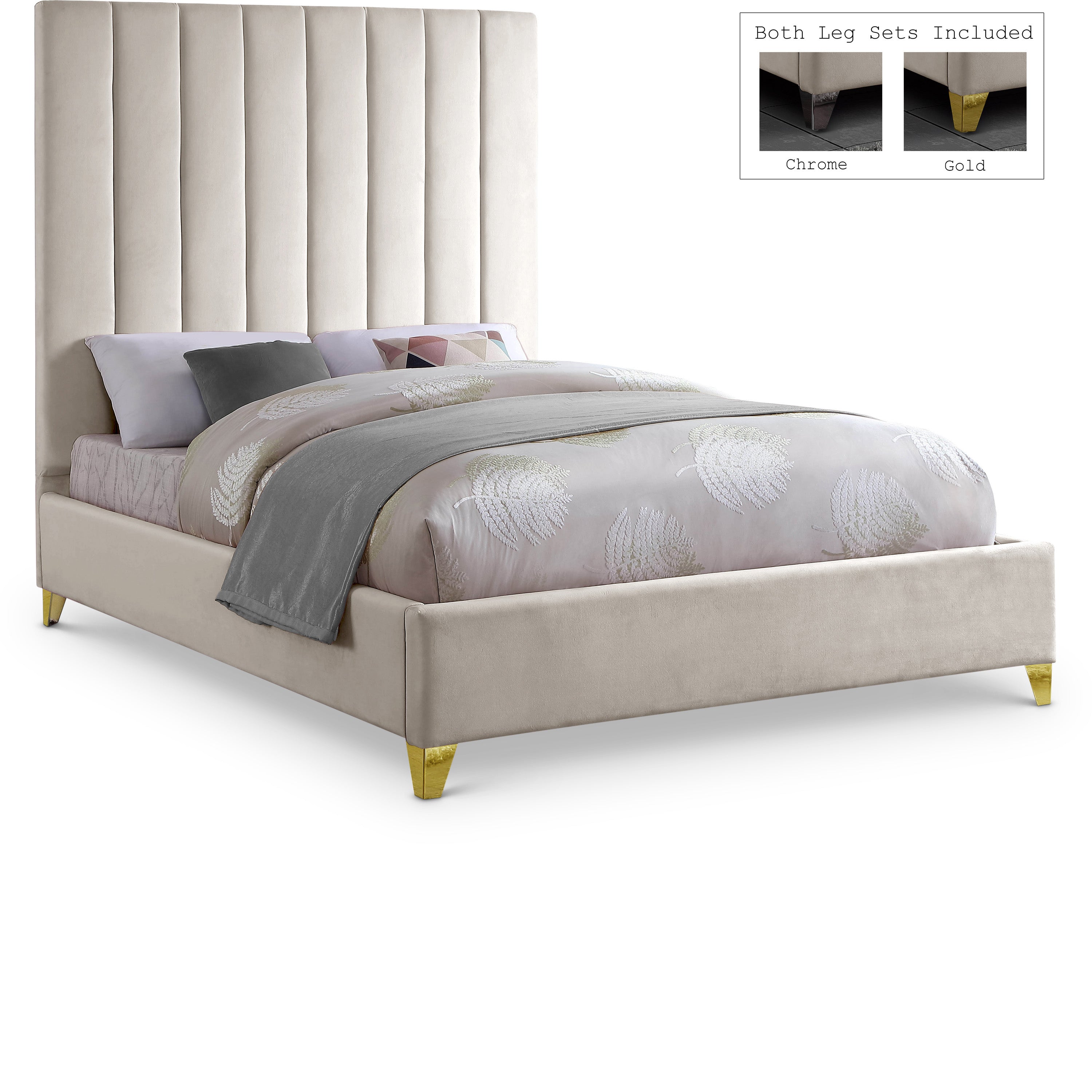 Via Cream Velvet Queen Bed