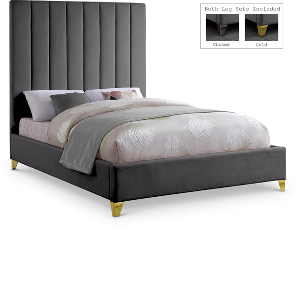 Via Grey Velvet King Bed