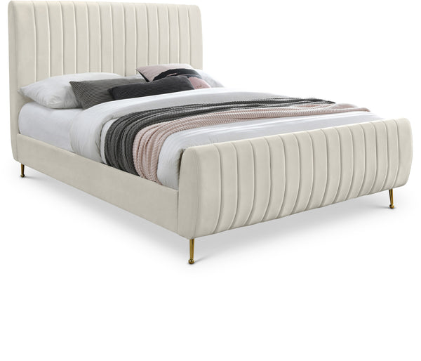 Zara Cream Velvet Full Bed (3 Boxes)