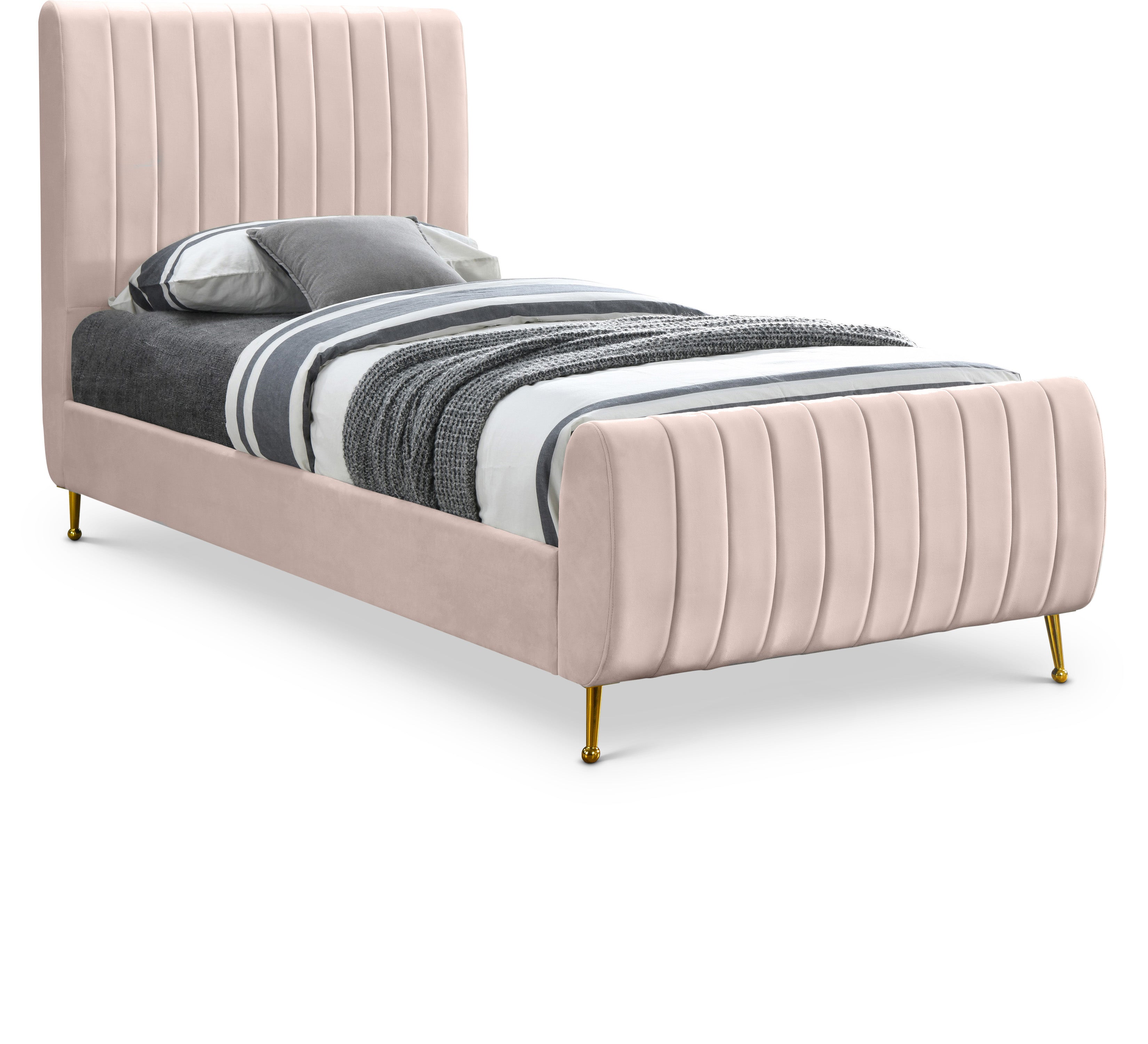 Zara Pink Velvet Twin Bed (3 Boxes)