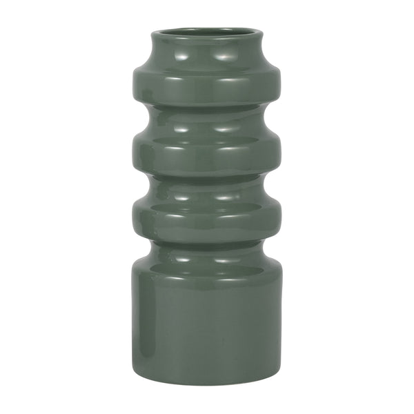 Cer, 11" Tiered Vase, Dark Sage