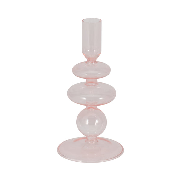 7" Vintage Glass Taper Candle Holder, Pink