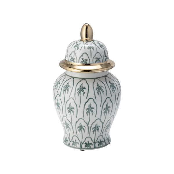 Cer, 10"h Temple Jar, Green/gold