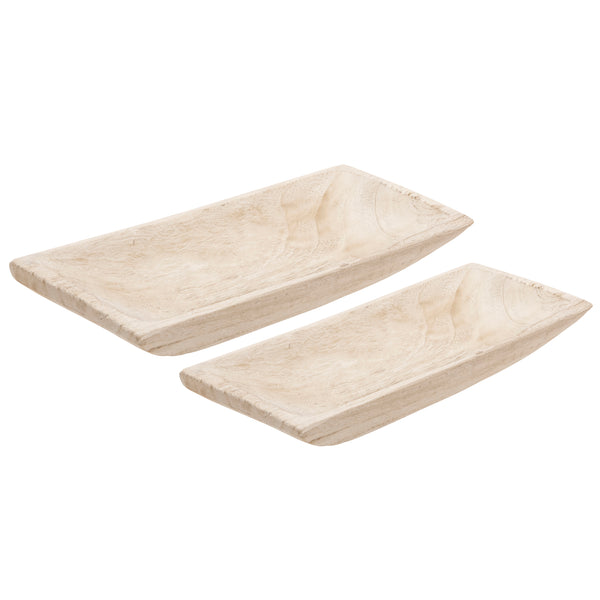 S/2, 15/20" Wood Rectangular Tray, White