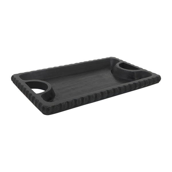 Wood, 25"x15", Scalloped Edge Tray, Black