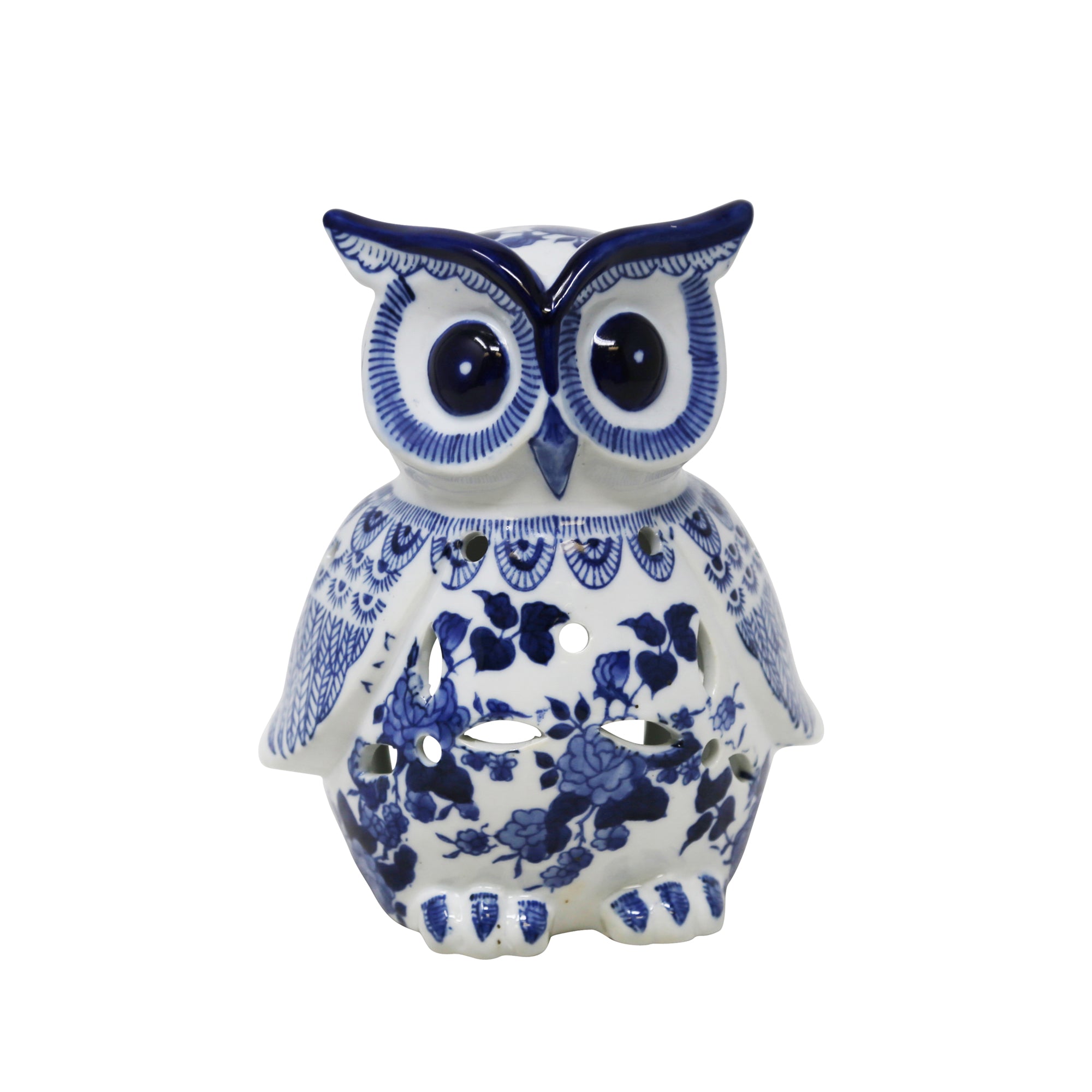 White/blue Ceramic Owl 8