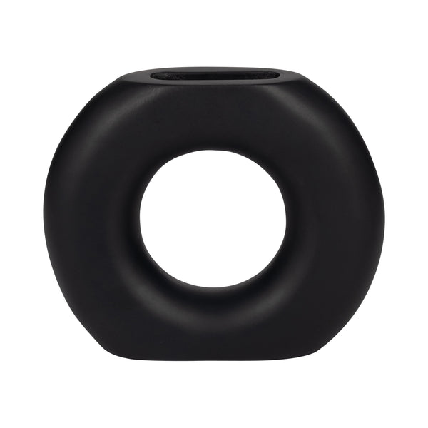 Wood, 8" Donut Vase, Black