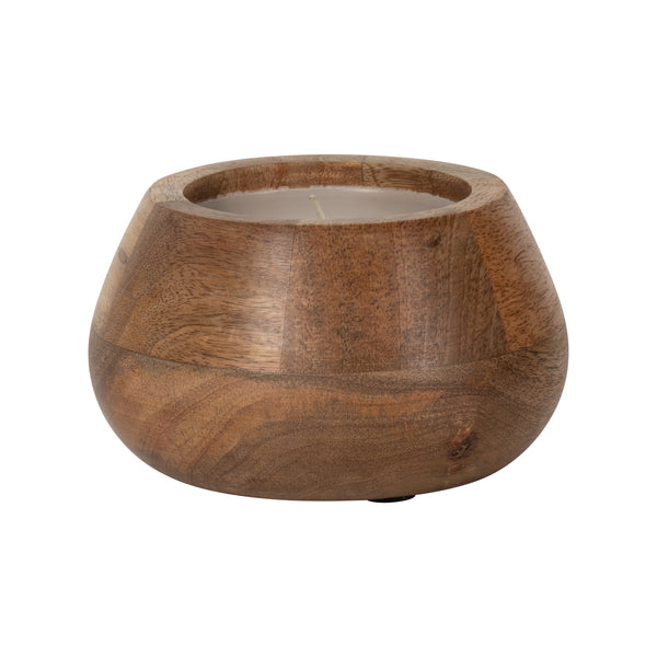 6" 10 Oz Vanilla Modern Wood Bowl Candle, Natural