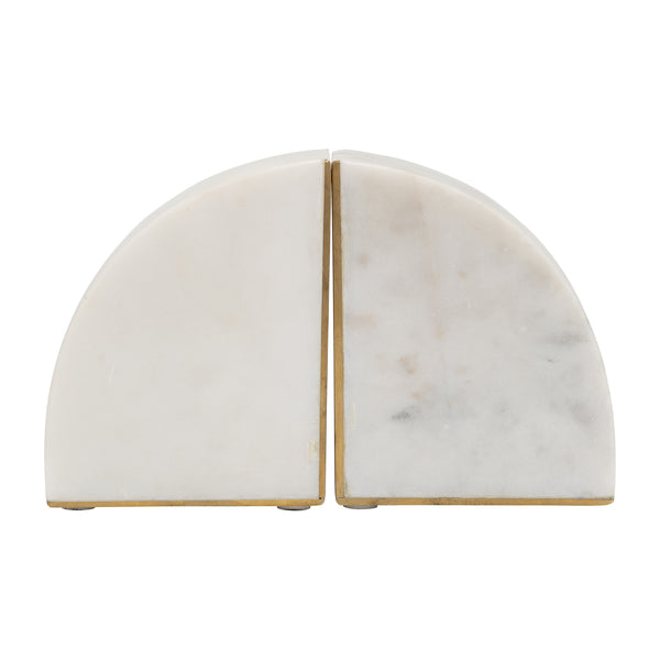 Marble, S/2 5" Pie Bookends, White