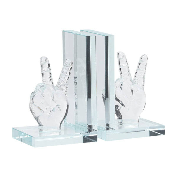 Crystal, S/2 6"h Peace Sign Bookends