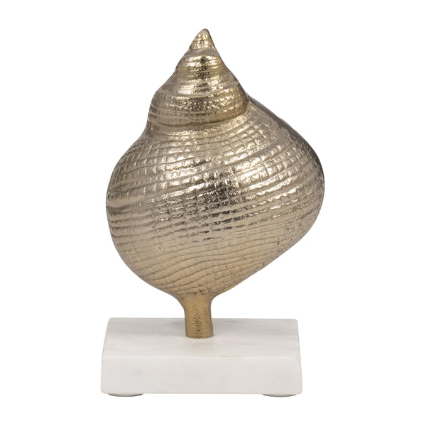 Metal, 7" Banded Shell On Marble Base, Champagne