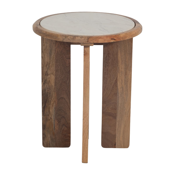 Wood/mrble,22"asymmetrical Sidetable,natural,kd