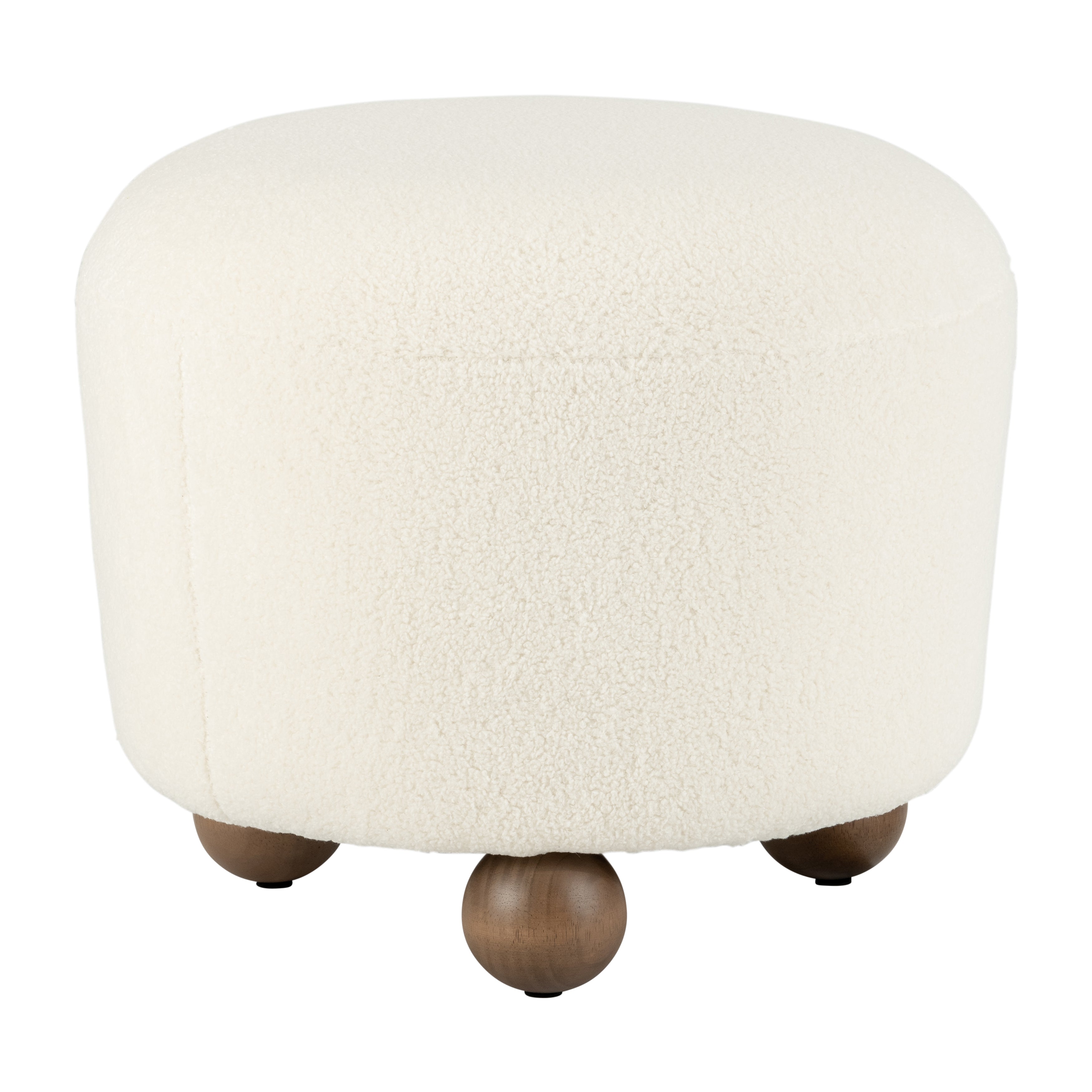 Round Ottoman W/ Ball Feet, Beige