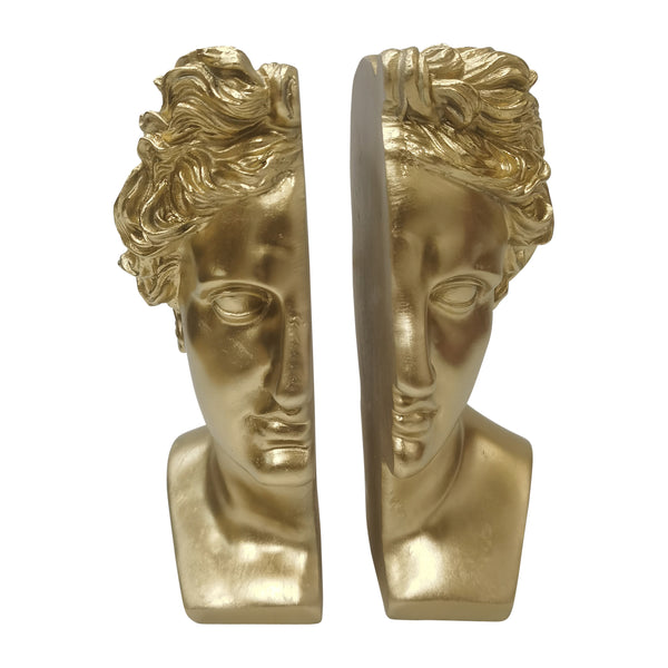 S/2 Resin, 9" Greek Goddess Bookends, Gold