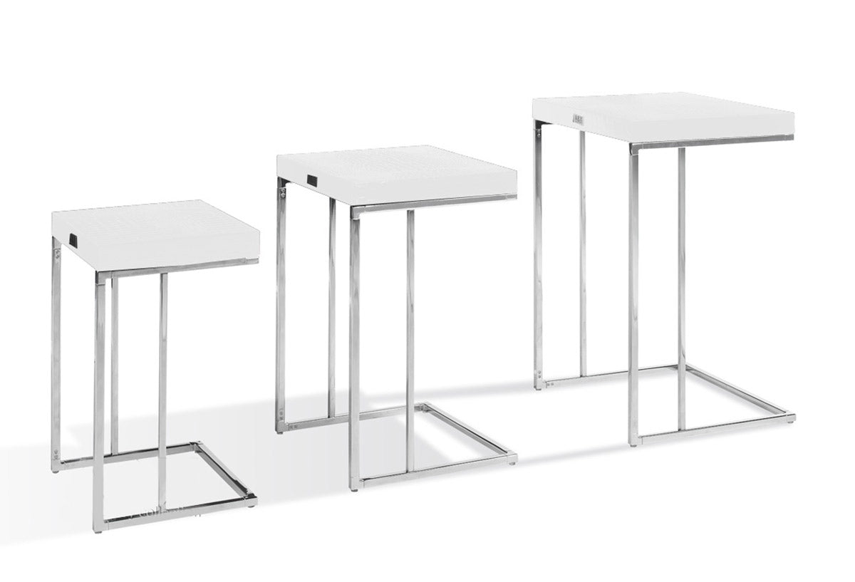 A&X Amelia - Modern White Crocodile Lacquer End Table Set