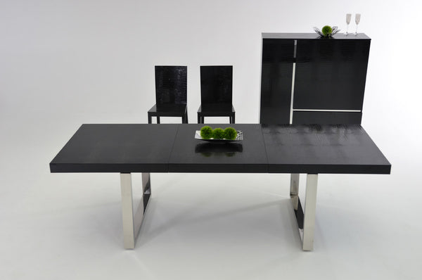A&X Skyline Modern Black Crocodile Lacquer Extendable Dining Table
