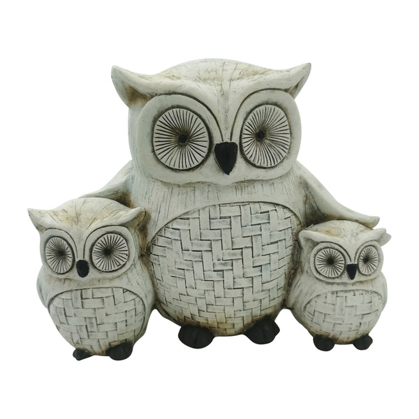 9" Owl Family, Ivory/black