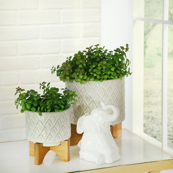 Ceramic 5" Flower Pot W/ Wooden Stand