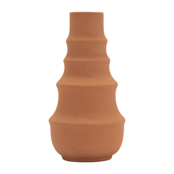 Cer,11",ring Pattern Vase,terracotta