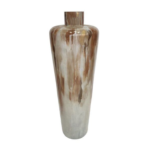 24" Nude Drip Finish Glass Floor Vase, Tan Multi