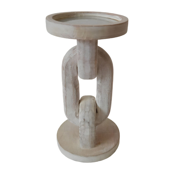 Wood, 8" Chain Pillar Candle Holder, White