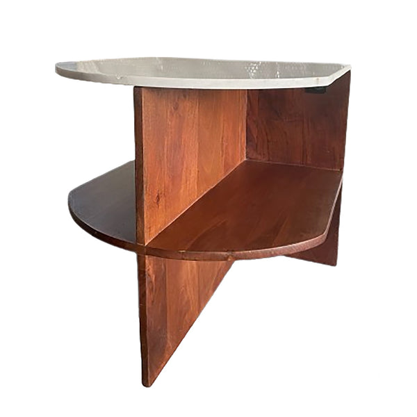 Wood/marble, 20" Half Round Side Table, Brown