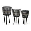 S/3 Bamboo Footed Planters 11/13/15", Black