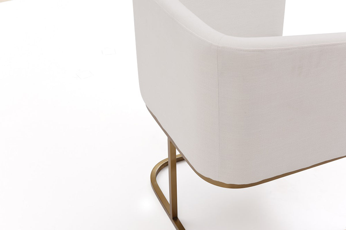 Modrest Yukon Modern White Fabric and Antique Brass Dining Chair