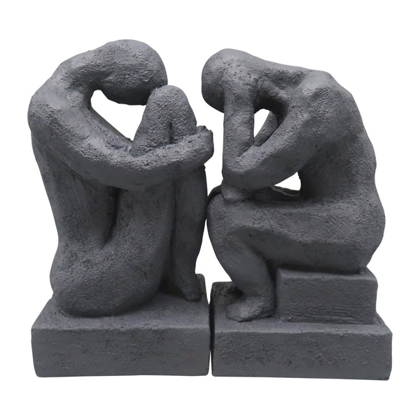 S/2 7" Thinking Man Bookends, Charcoal