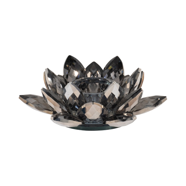 Black Crystal Lotus Votive Holder 6"