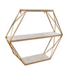 Metal / Wood 3 Tier Hexagon Wall Shelf, Gold