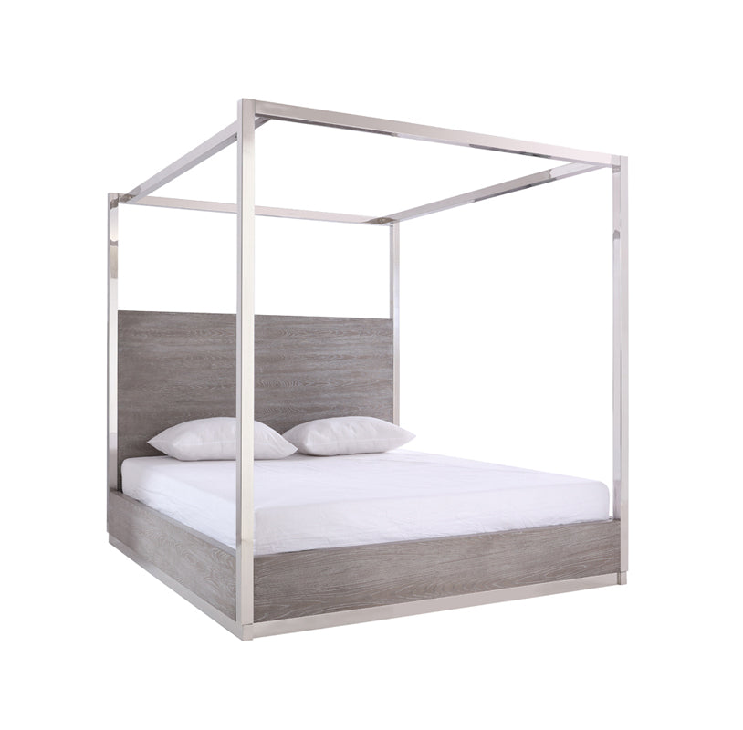 Modrest Arlene Modern Grey Elm & Stainless Steel Canopy Bed