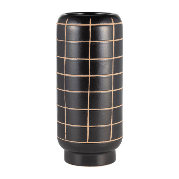 Cer, 13"h Patterned Vase, Black