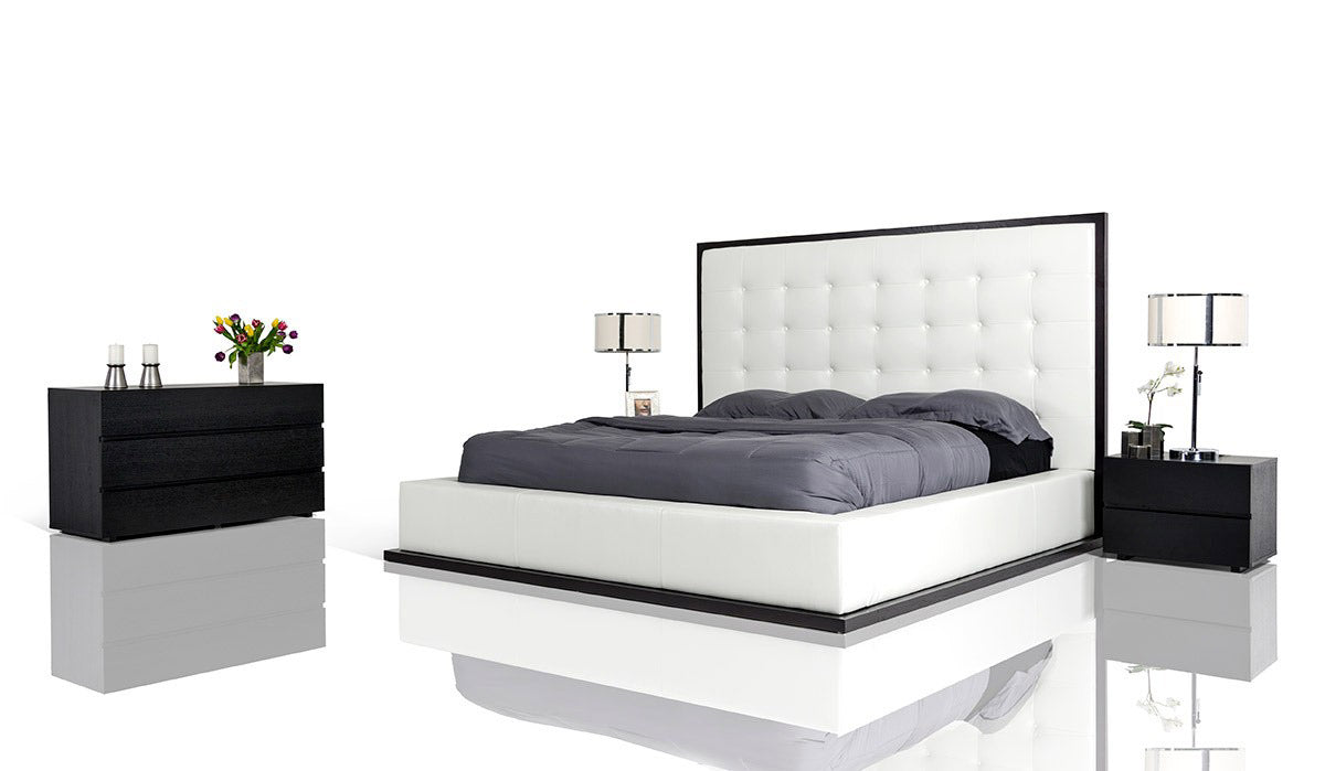 Queen Modrest Beth Modern Wenge with White Leatherette Bed