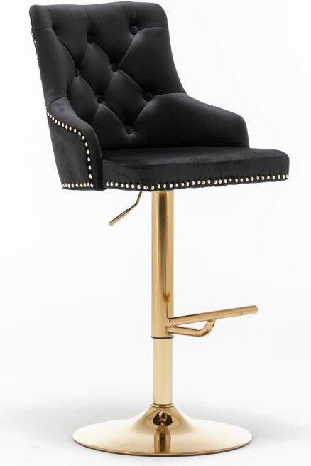 Velvet Tufted Gold Bar Stool in Black