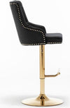 Velvet Tufted Gold Bar Stool in Black