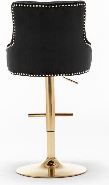 Velvet Tufted Gold Bar Stool in Black