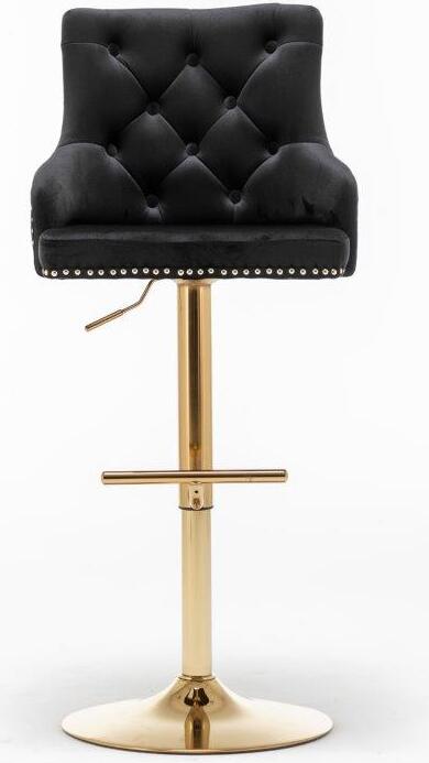 Velvet Tufted Gold Bar Stool in Black