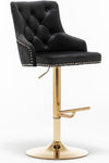 Velvet Tufted Gold Bar Stool in Black