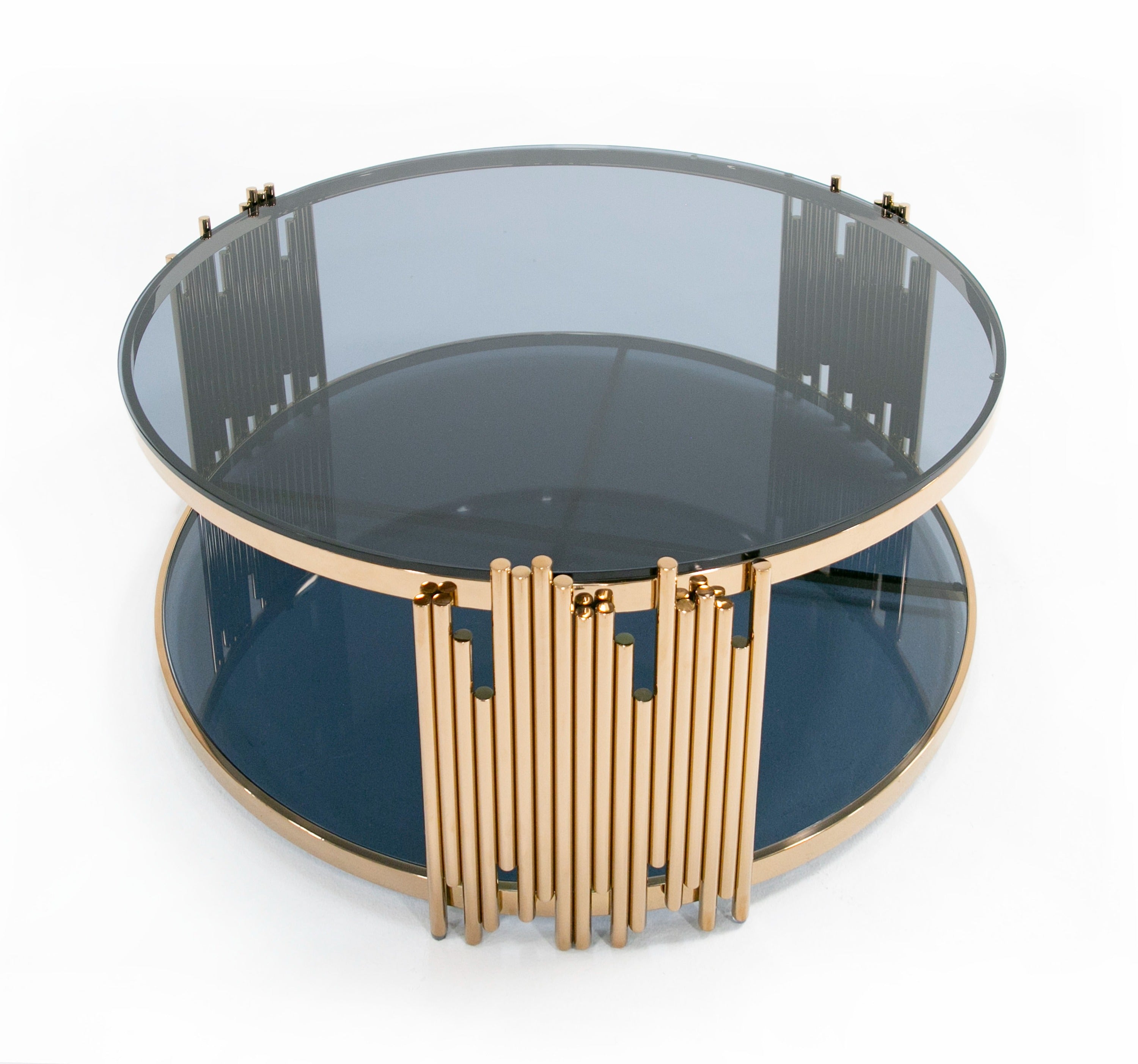 Modrest Bryce Modern Smoked Glass & Rosegold Round Coffee Table