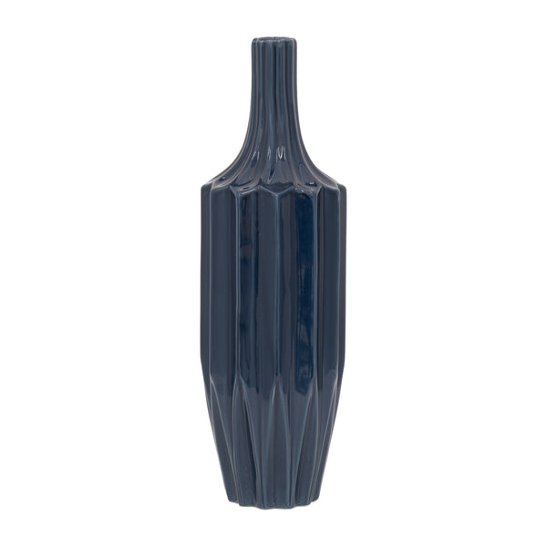 Cer, 16" Fluted Vase, Navy