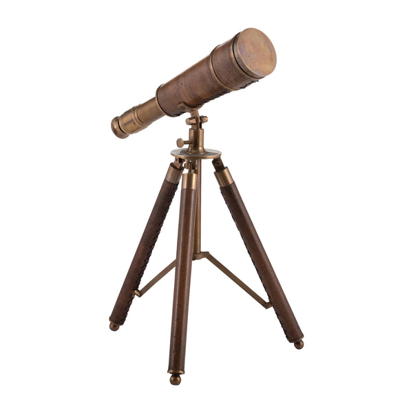 Metal, 13"h Scope On Stand, Brown