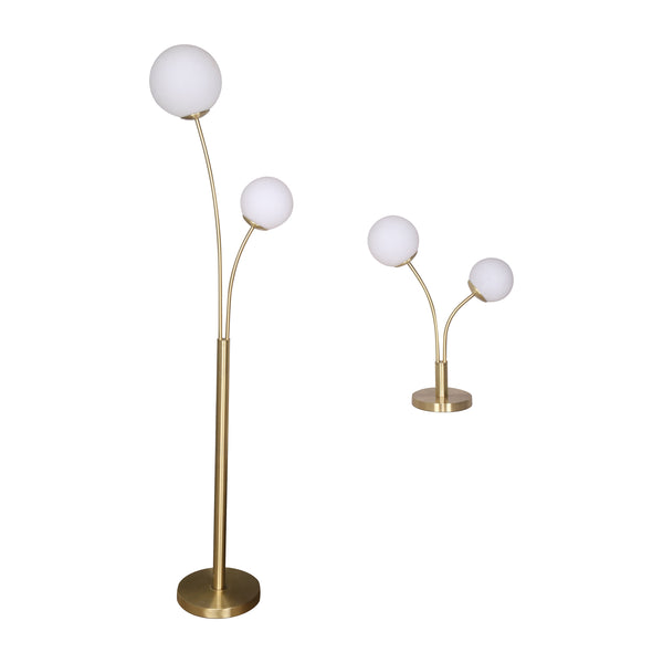 S/2 64/23" Metal Double Globe Table&floor Lamp,gld