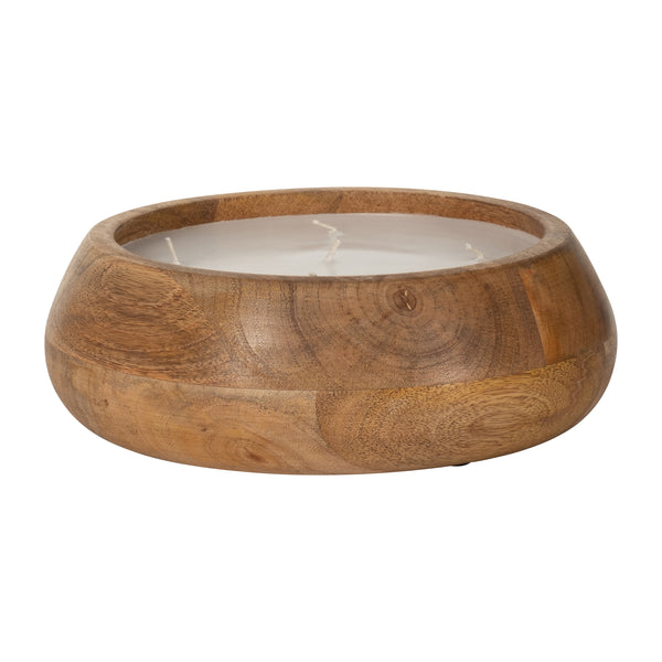 9" 20 Oz Vanilla Modern Wood Bowl Candle, Natural