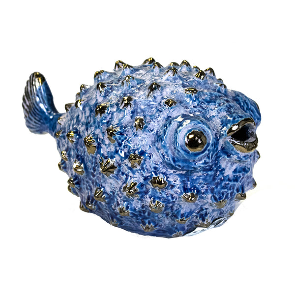 Blue Ceramic Puffer Fish 10"