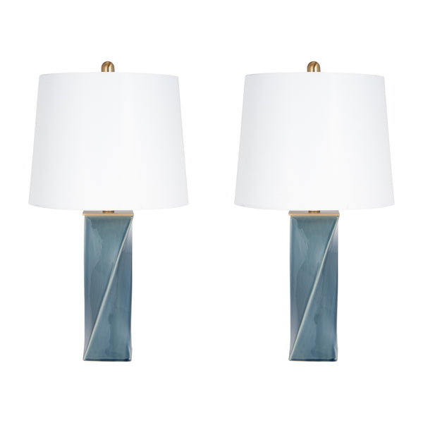 S/2 Ceramic 26" Table Lamp, Soft Blue