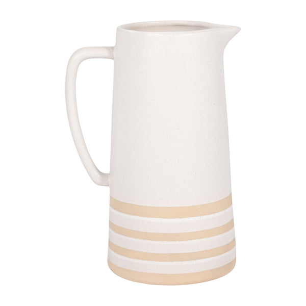 Cer, 10" Pitcher With Lines, Ivory