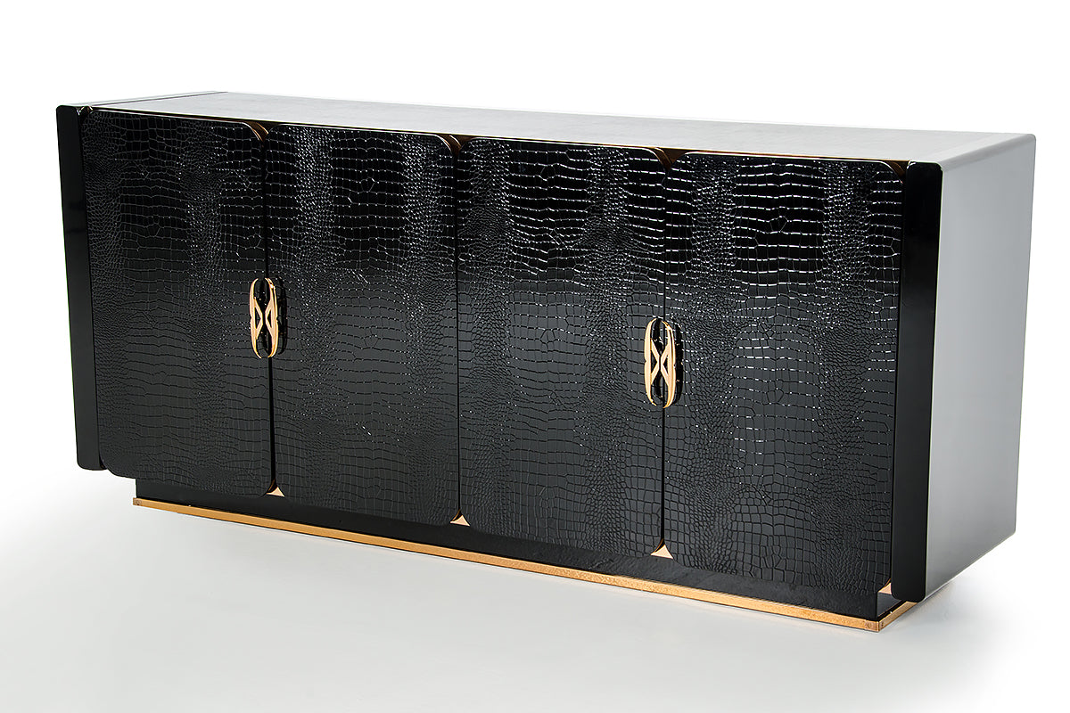 A&X Talin Modern Black Crocodile & Rosegold Buffet